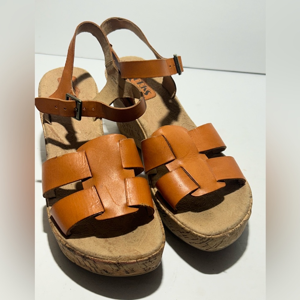 Korks by Korks-Ease Leather Strappy Wedge Sandals Womens Size 10